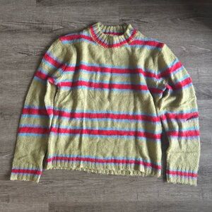 Striped Brushed Sweater, Green Red and Blue Stripes